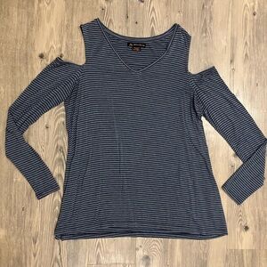 Love & Legend Striped Cold Shoulder Long Sleeve Shirt